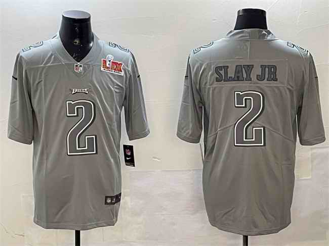 Men's Philadelphia Eagles #2 Darius Slay Jr. Grey 2025 Super Bowl LIX Patch Atmosphere Fashion Vapor Untouchable Limited Stitched Football Jersey